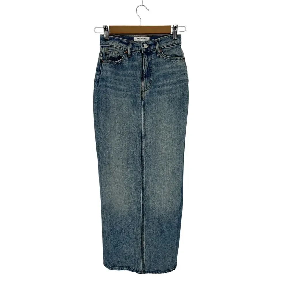 Reformation Blue Daria‎ Denim Maxi Skirt in Merritt